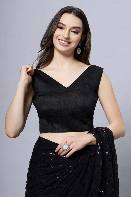 Anna Black Faux Georgette Sequins One Minute Saree