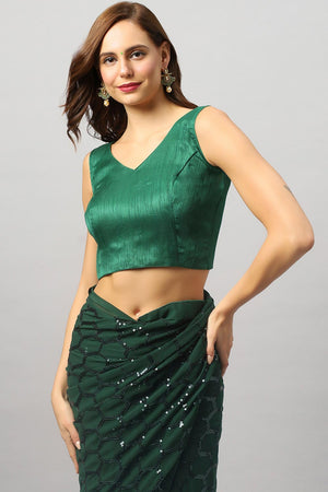 Ranya Emerald Green Faux Georgette Sequins One Minute Saree