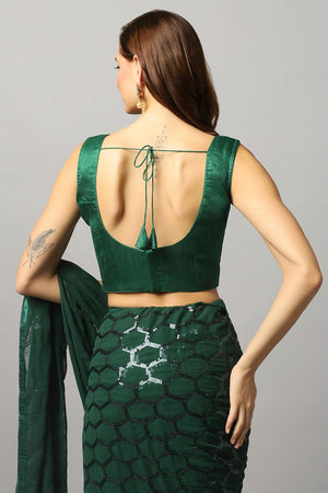 Ranya Emerald Green Faux Georgette Sequins One Minute Saree