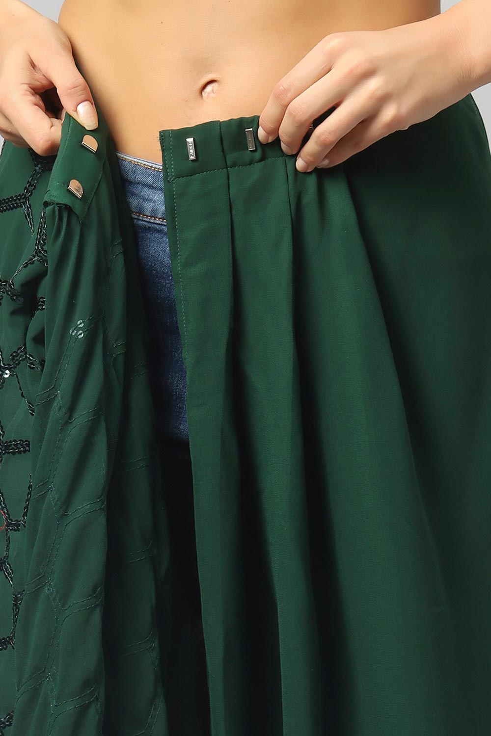 Ranya Emerald Green Faux Georgette Sequins One Minute Saree