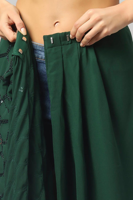 Ranya Emerald Green Faux Georgette Sequins One Minute Saree