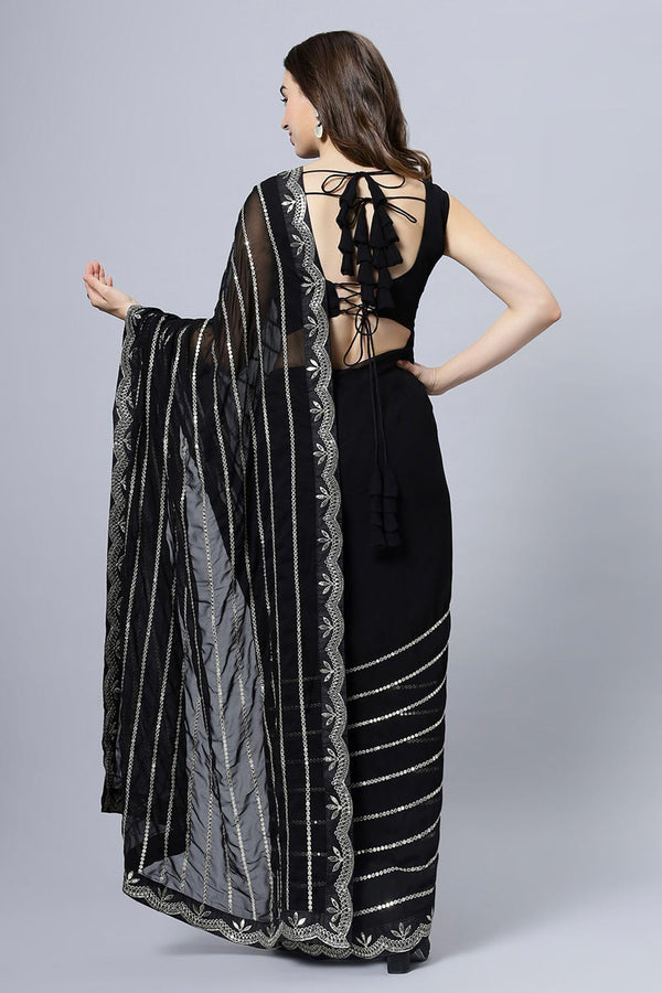 Briony Black & Silver Mirror Work Georgette One Minute Saree