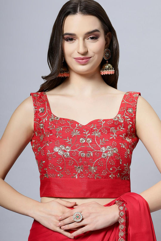 Madhuri Red Crepe Silk Solid Ready to Wear One Minute Saree