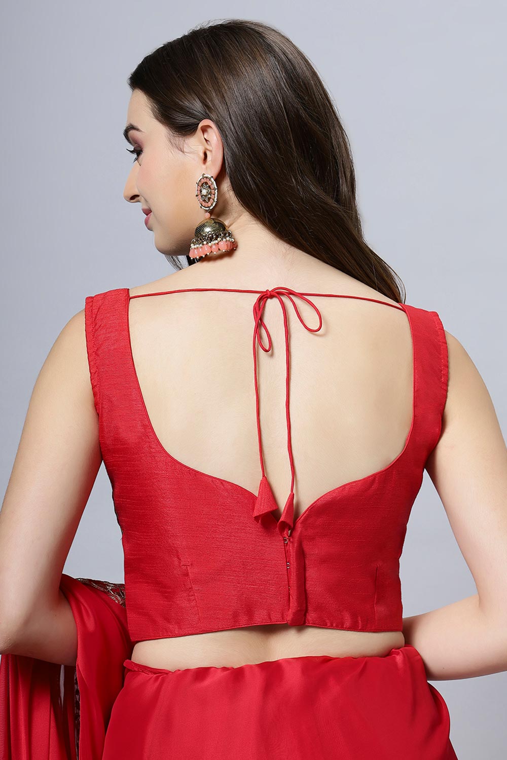 Madhuri Red Crepe Silk Solid Ready to Wear One Minute Saree