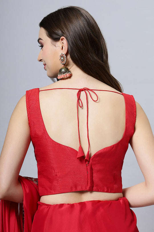 Madhuri Red Crepe Silk Solid Ready to Wear One Minute Saree