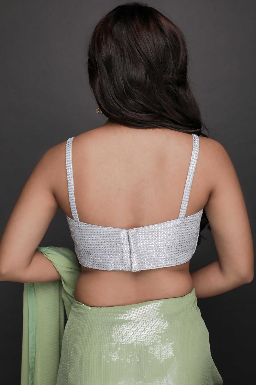 Halena Light Green Viscose Georgette Sequins Ready to Wear One Minute Saree