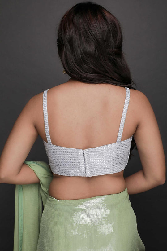 Halena Light Green Viscose Georgette Sequins Ready to Wear One Minute Saree