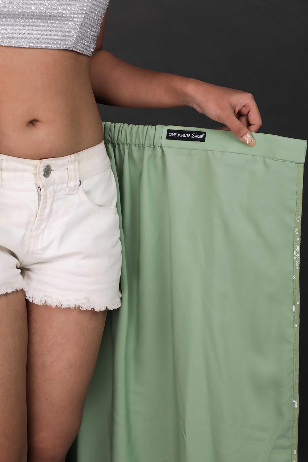 Halena Light Green Viscose Georgette Sequins Ready to Wear One Minute Saree