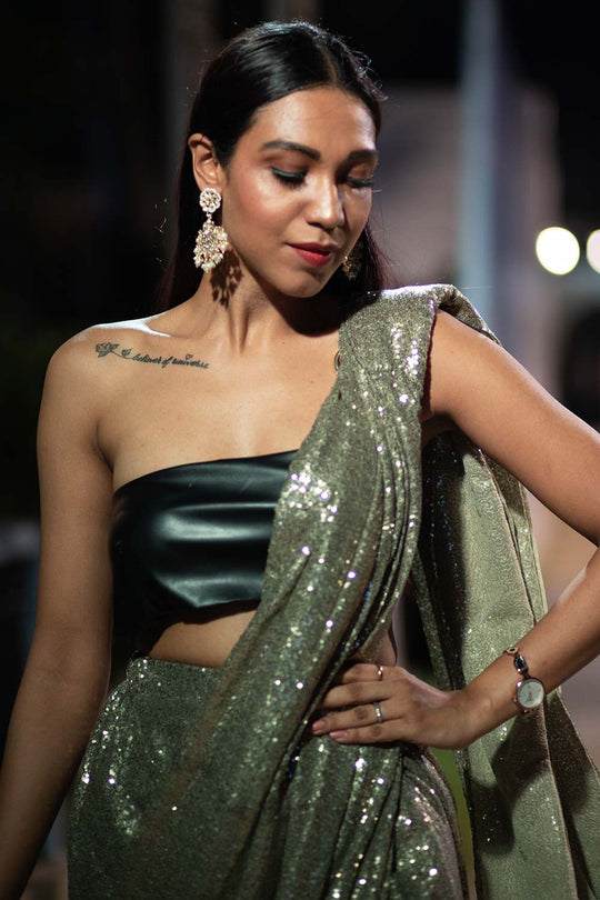 Nova Gold Net Sequins Ready to Wear One Minute Saree