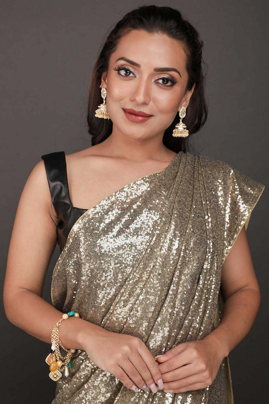 Nova Gold Net Sequins Ready to Wear One Minute Saree