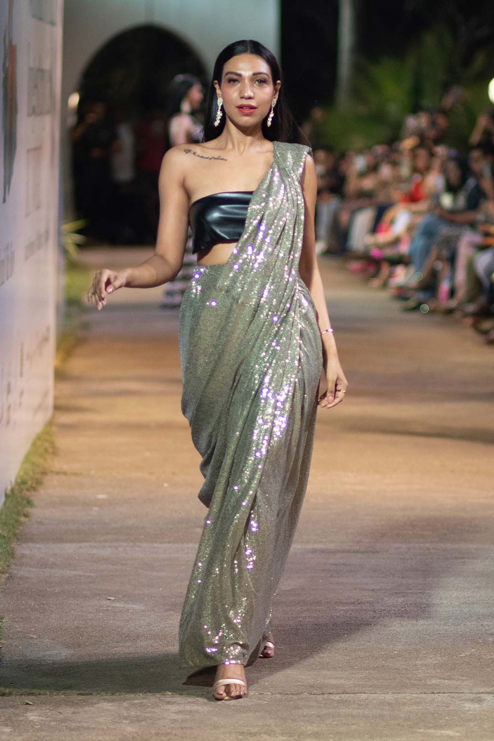 Nova Gold Net Sequins Ready to Wear One Minute Saree