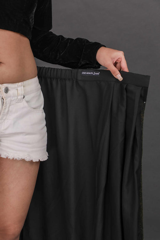 Elana Black Viscose Georgette Sequins Ready to Wear One Minute Saree