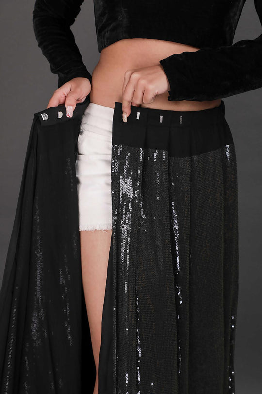 Elana Black Viscose Georgette Sequins Ready to Wear One Minute Saree