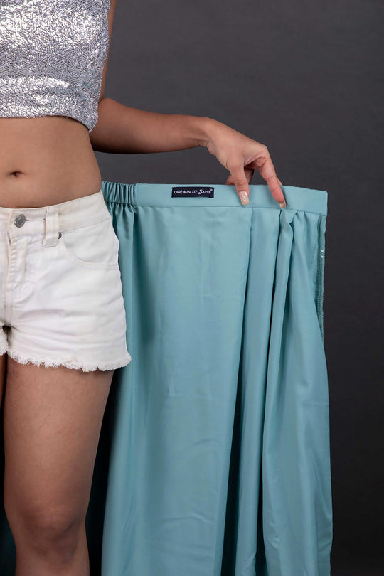 Firoja Blue Viscose Sequins Ready to Wear One Minute Saree