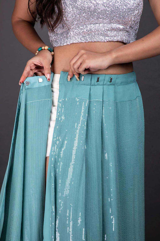 Firoja Blue Viscose Sequins Ready to Wear One Minute Saree