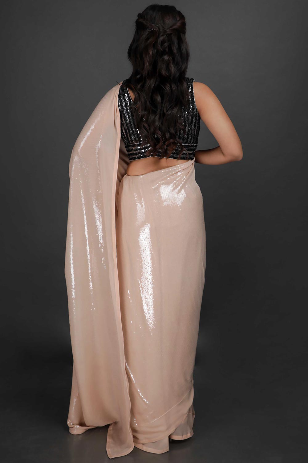 Pippa Beige Viscose Georgette Water Sequins One Minute Saree