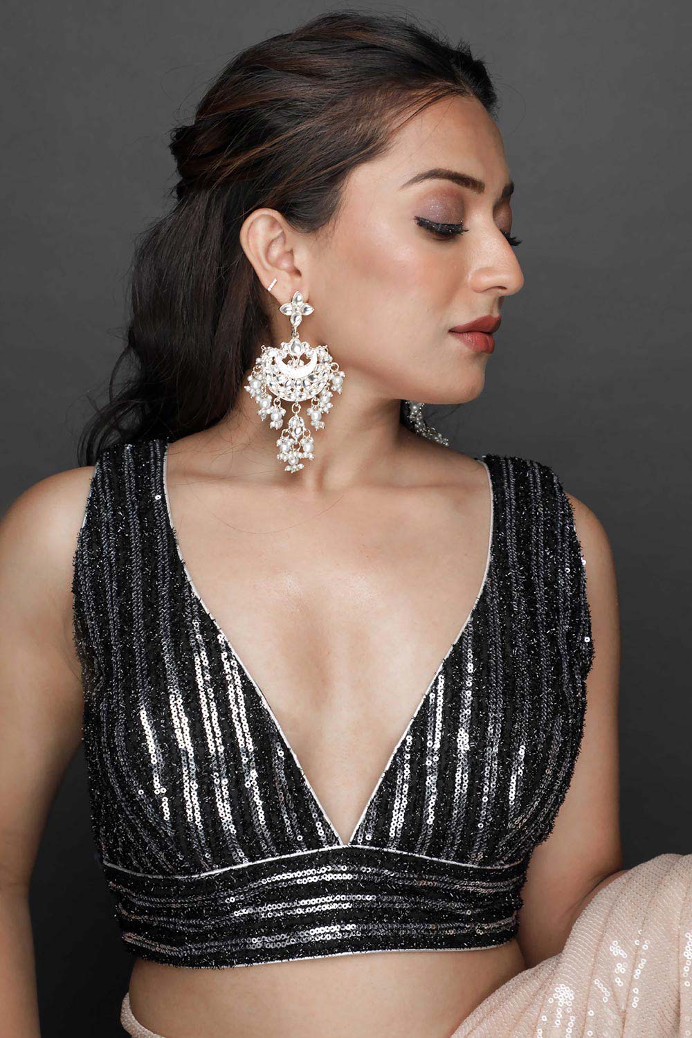 Pippa Beige Georgette Sequins Ready to Wear One Minute Saree