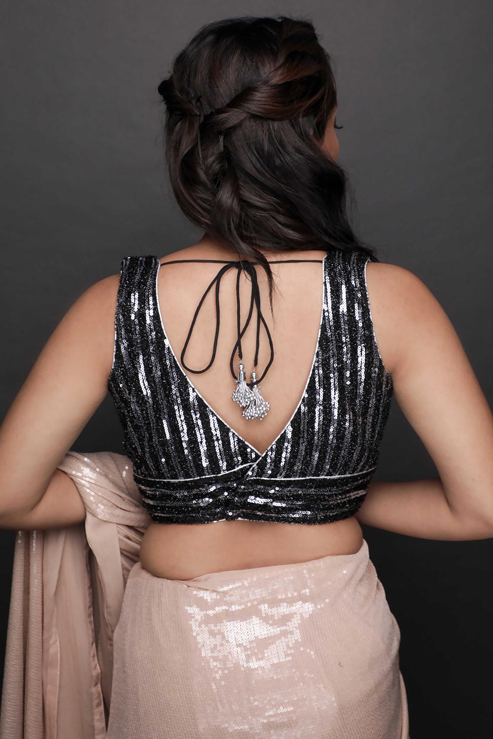 Pippa Beige Georgette Sequins Ready to Wear One Minute Saree