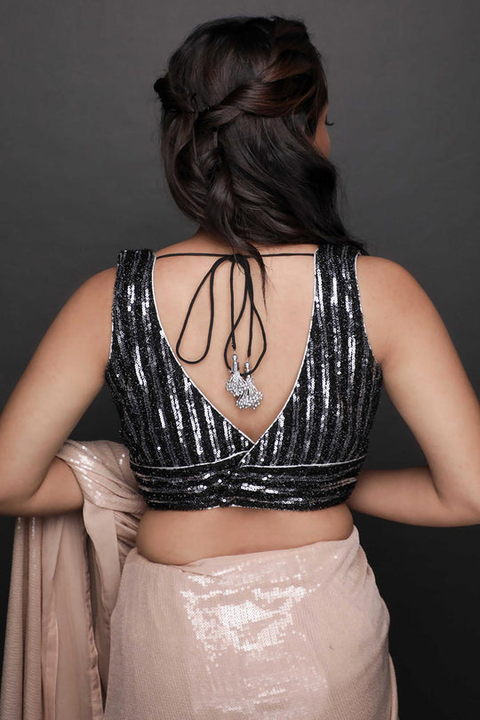 Pippa Beige Georgette Sequins Ready to Wear One Minute Saree