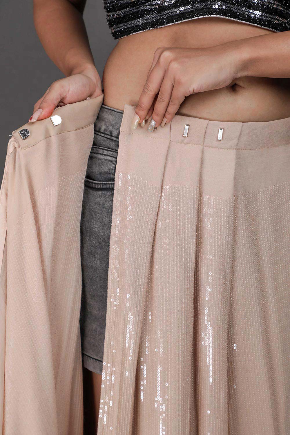 Pippa Beige Georgette Sequins Ready to Wear One Minute Saree