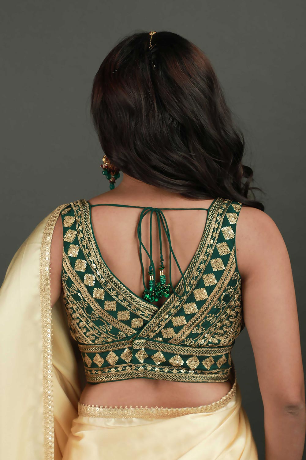 Cassandra Beige Satin Sequin Ready to Wear One Minute Saree