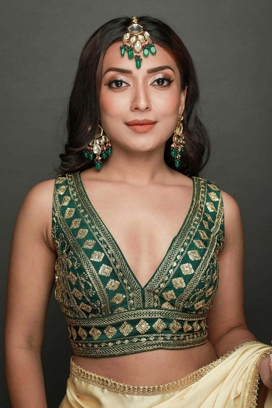 Cassandra Beige Satin Sequin Ready to Wear One Minute Saree