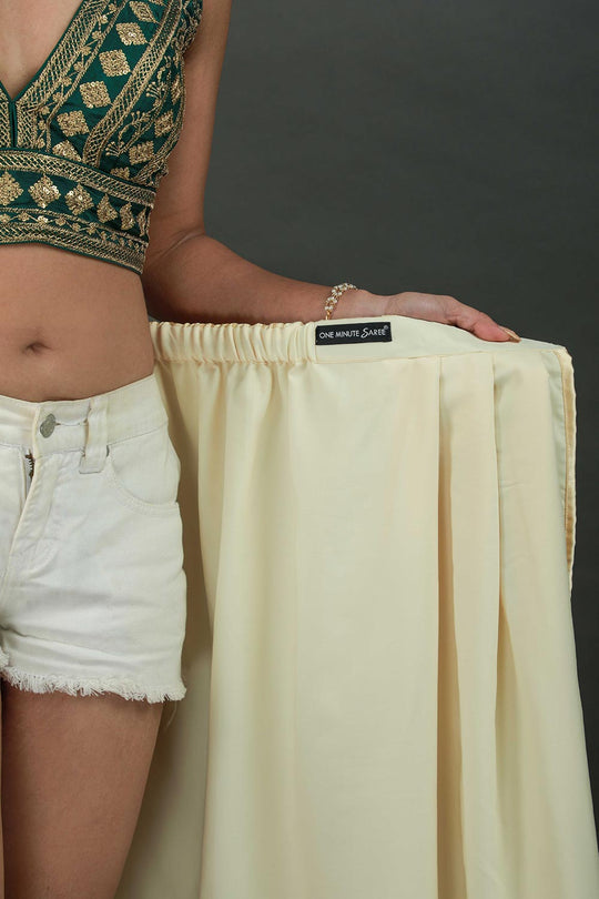 Cassandra Beige Satin Sequin Ready to Wear One Minute Saree