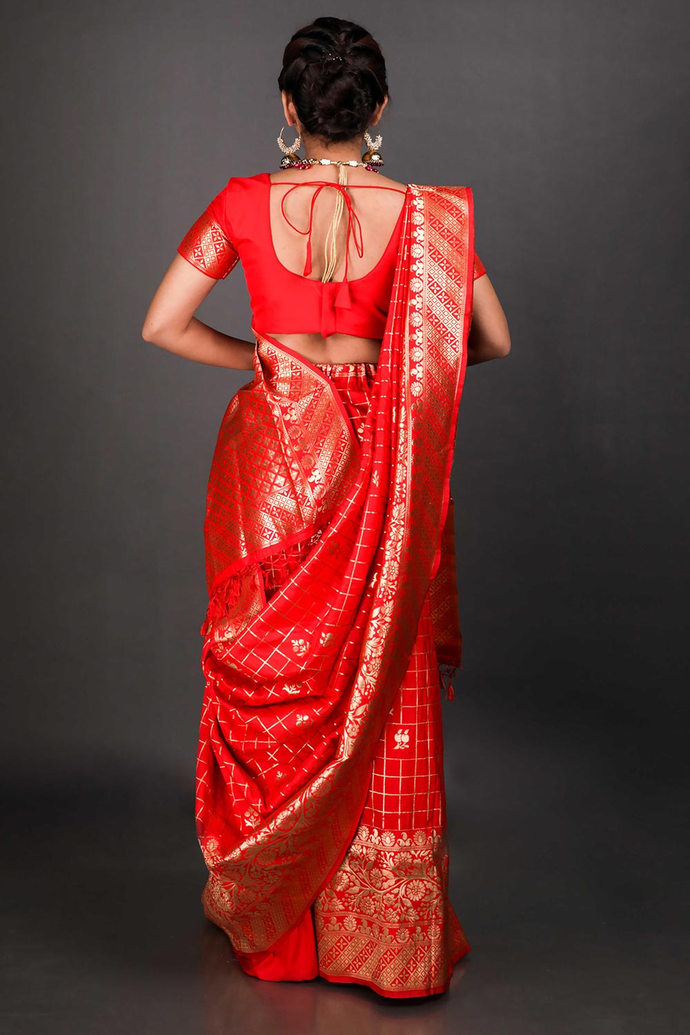 Jini Red Art Silk Zari One Minute Saree