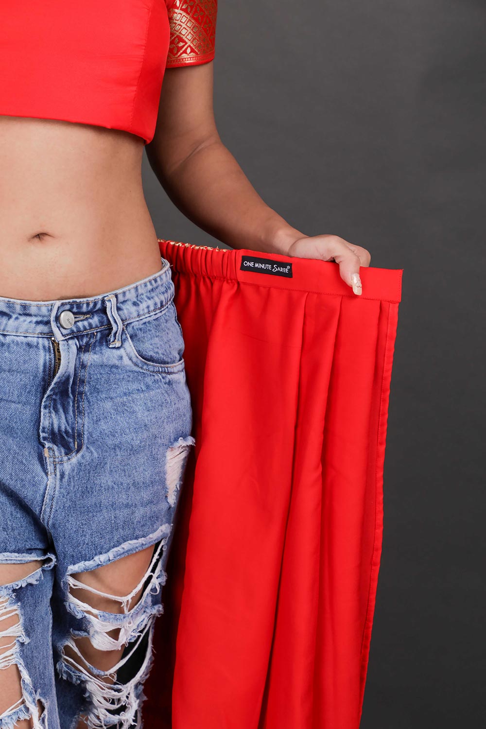 Jini Red Art Silk Zari One Minute Saree