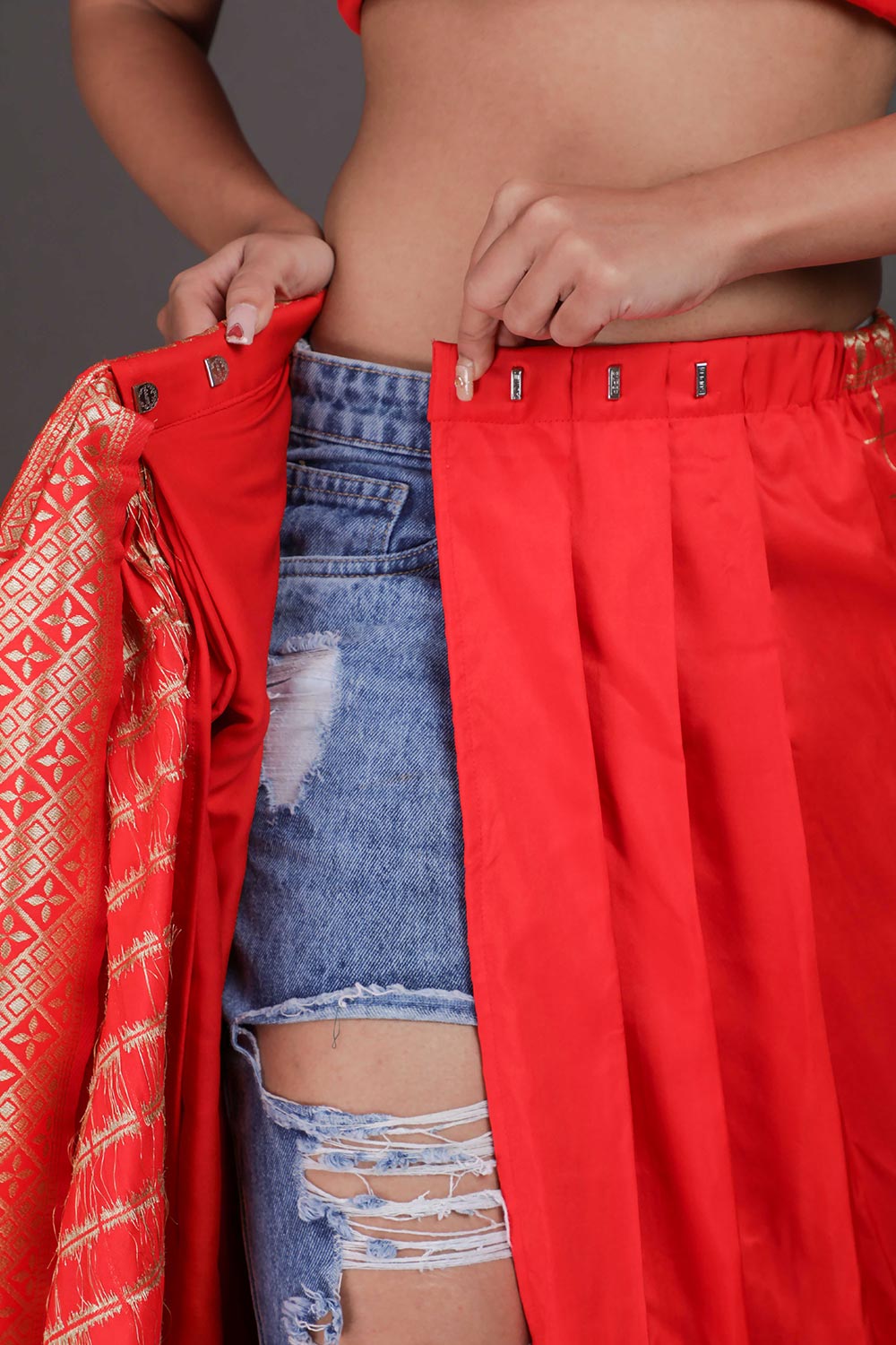 Jini Red Art Silk Zari One Minute Saree