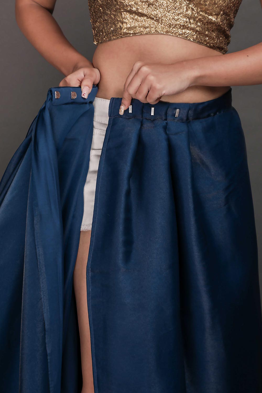 Trina Blue Organza Blend Ruffle Ready to Wear One Minute Saree