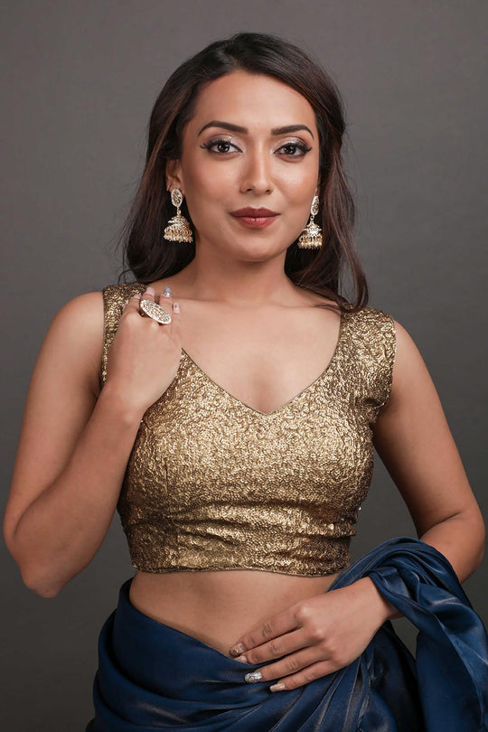 Trina Blue Organza Blend Ruffle Ready to Wear One Minute Saree