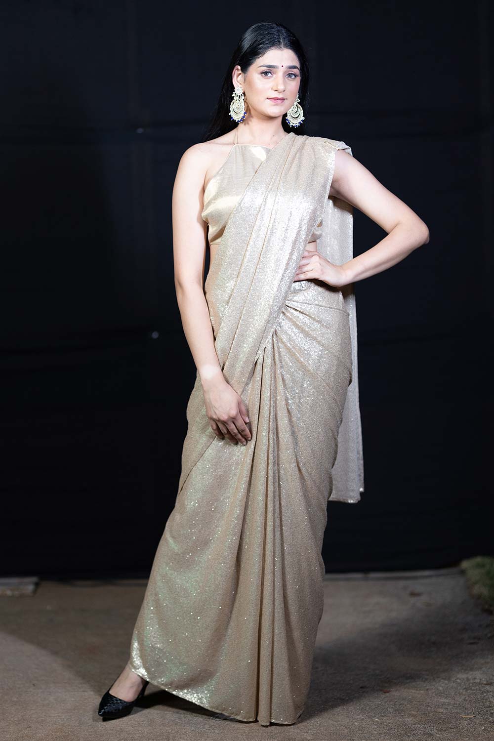 Lara Matte Gold Sequins One Minute Saree
