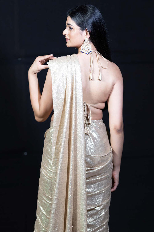 Lara Matte Gold Sequins One Minute Saree