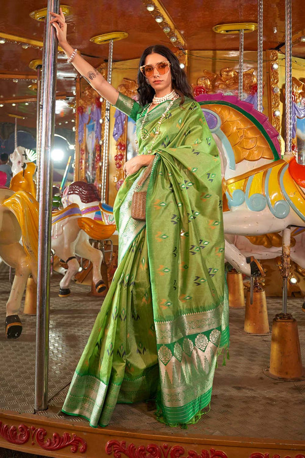 Kayla Green Pure Silk Lace Floral One Minute Saree