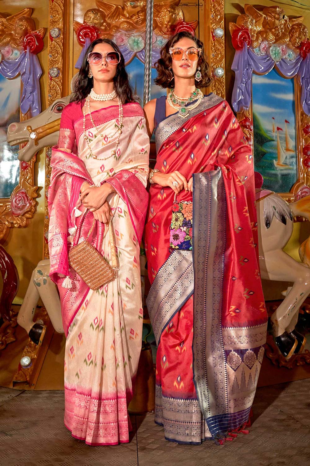 Kayla Cream Silk Lace Floral One Minute Saree