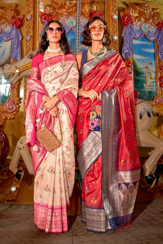 Kayla Cream Silk Lace Floral One Minute Saree