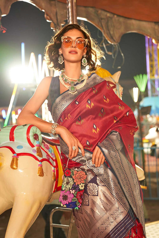 Kayla Burgundy Silk Lace Floral One Minute Saree