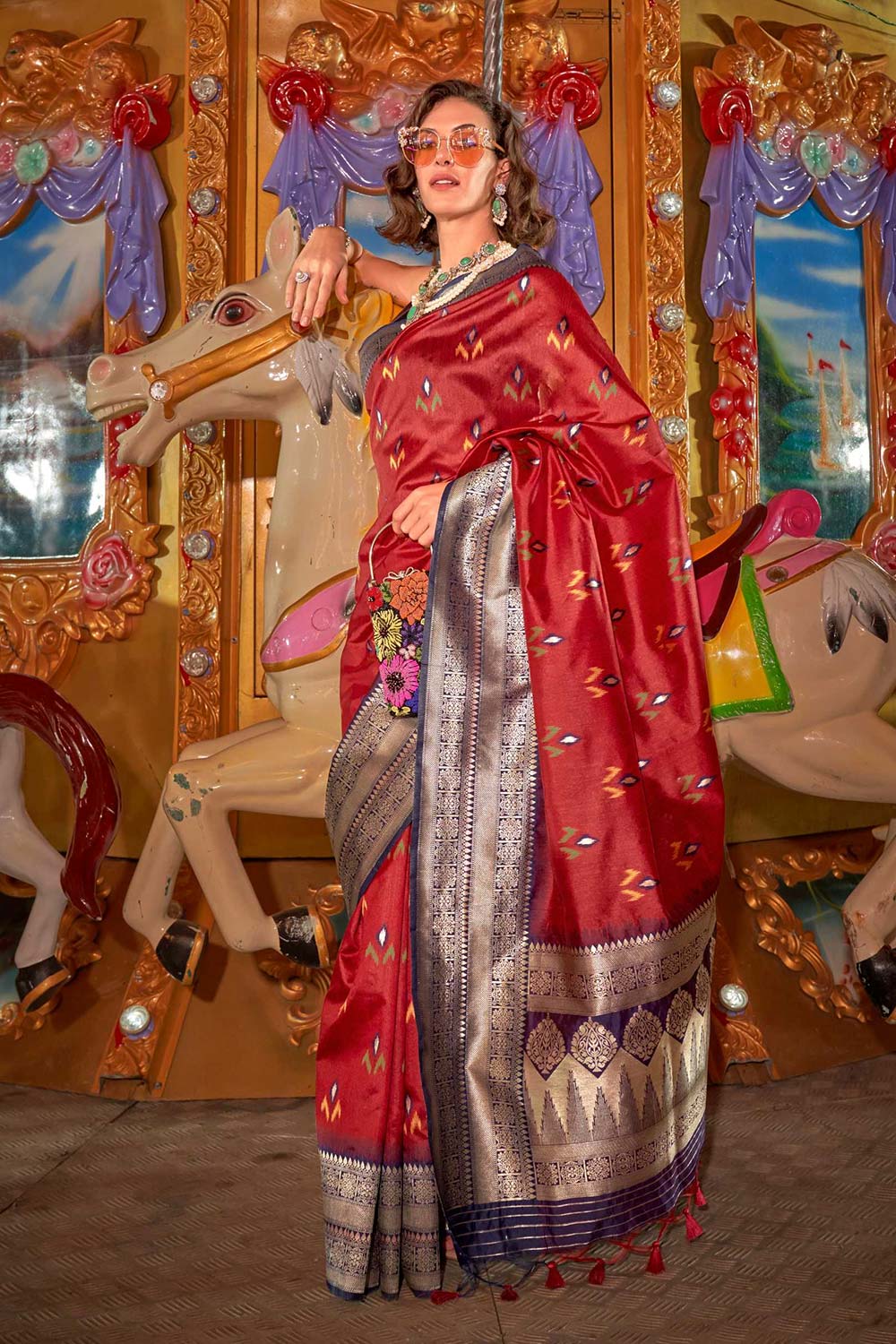 Kayla Burgundy Pure Silk Lace Floral One Minute Saree