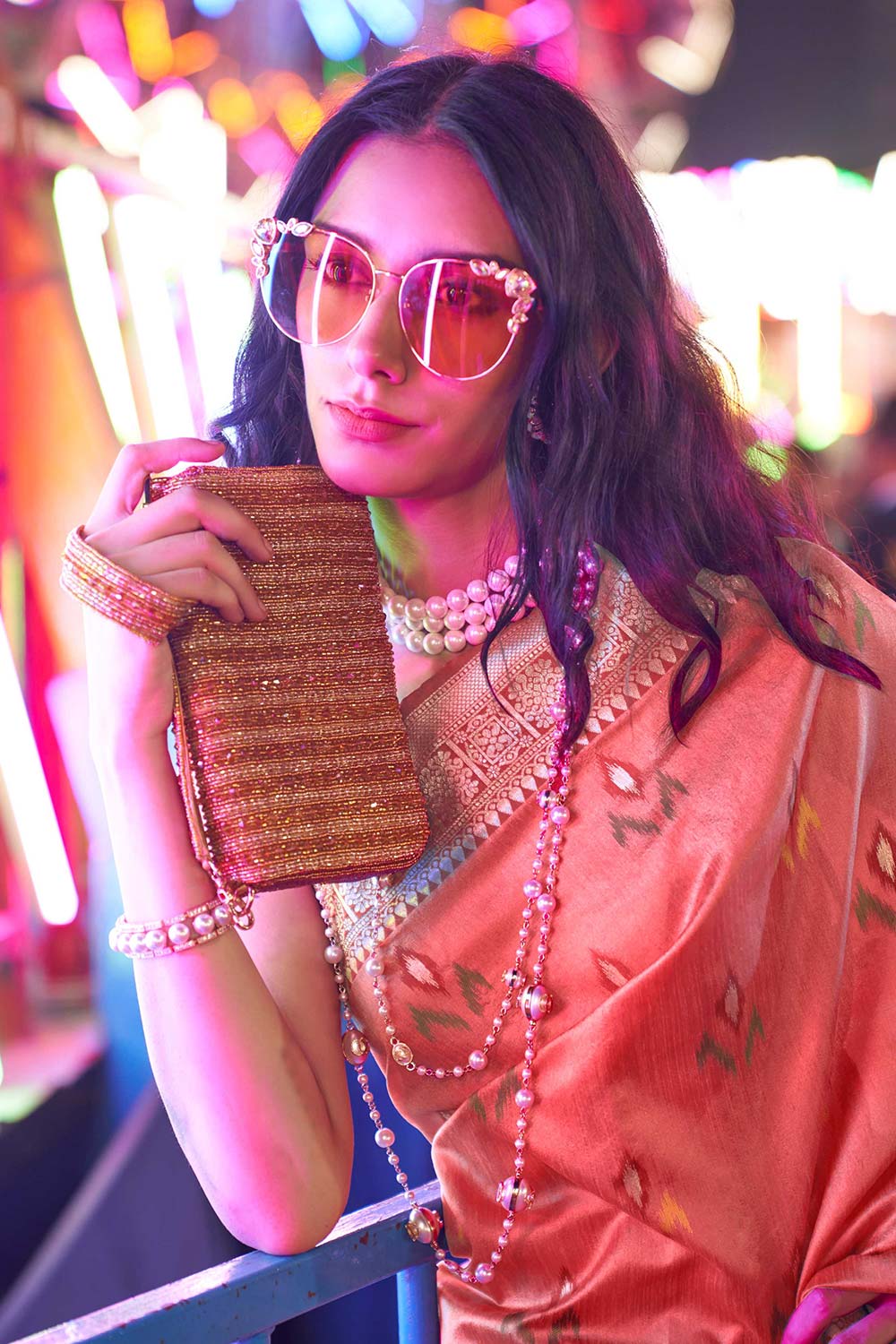 Kayla Pink Silk Lace Floral One Minute Saree