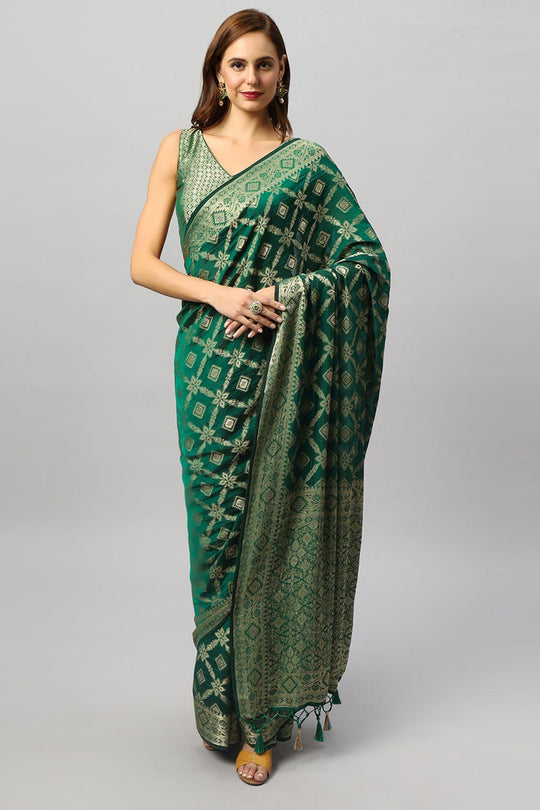 Anisa Green Georgette Banarasi Woven Ready to Wear One Minute Saree