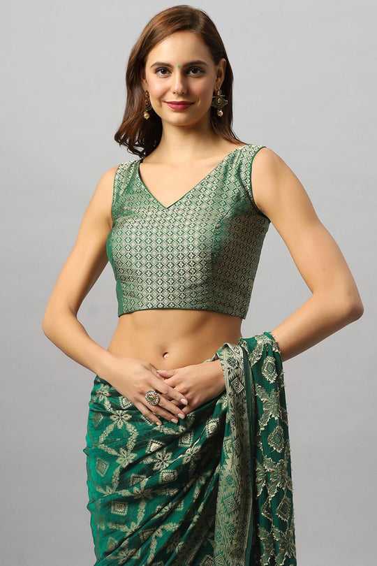 Anisa Green Georgette Banarasi Woven Ready to Wear One Minute Saree