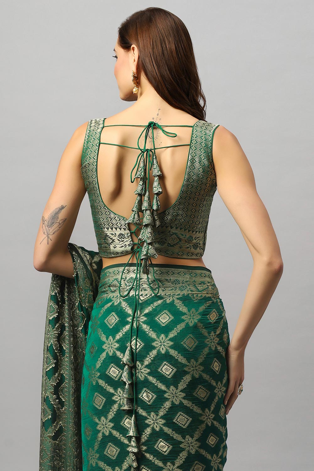 Anisa Green Georgette Banarasi Woven Ready to Wear One Minute Saree