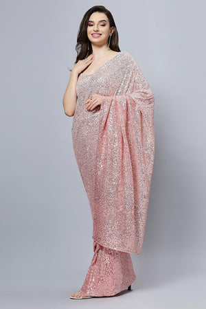 Ellie Luxe Peach Ombre Sequin One Minute Saree