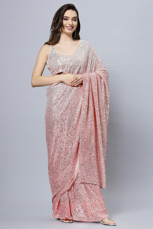 Ellie Luxe Peach Ombre Sequin One Minute Saree