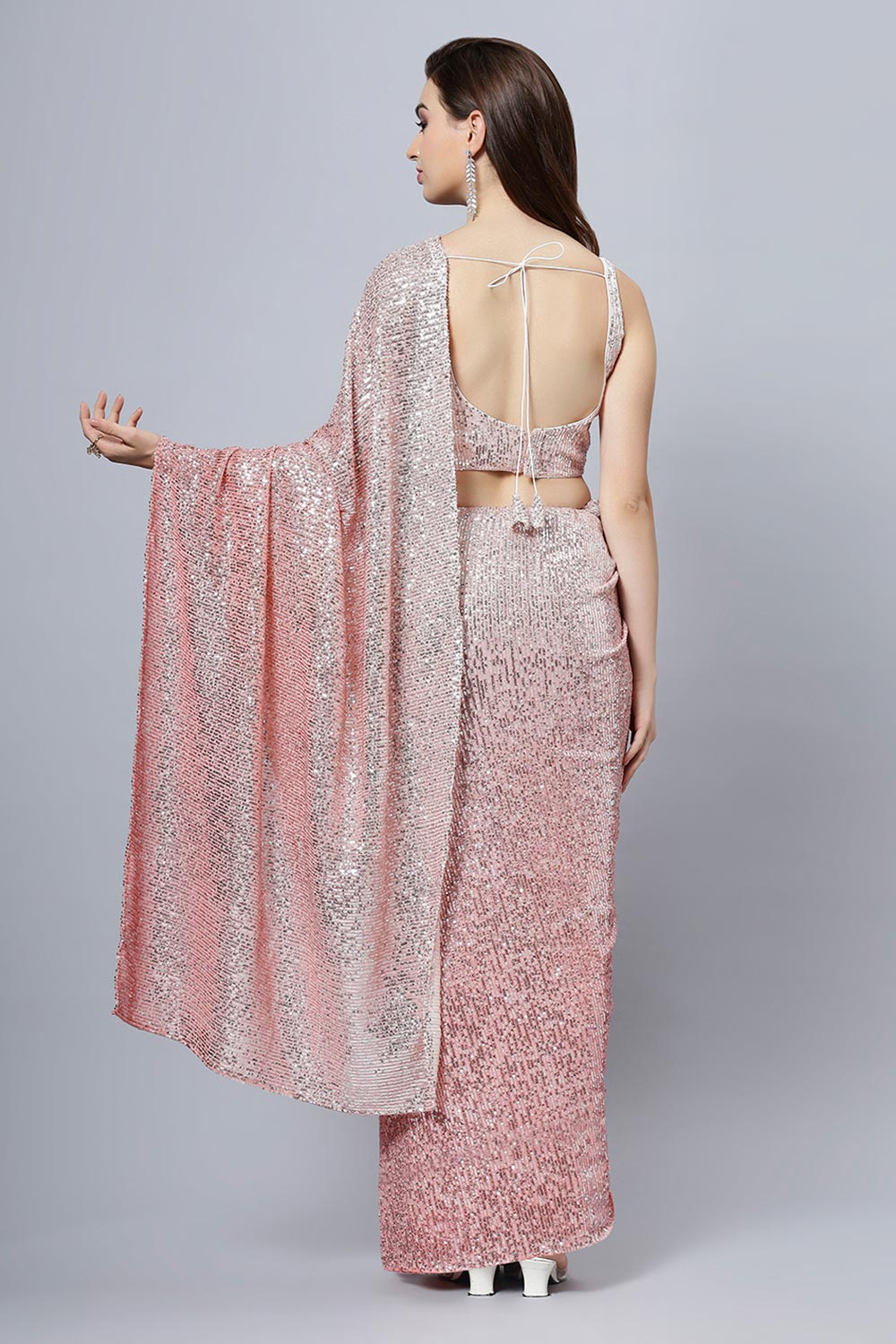 Ellie Luxe Peach Ombre Sequin One Minute Saree