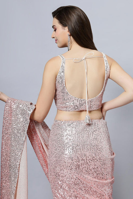 Ellie Luxe Peach Ombre Sequin One Minute Saree