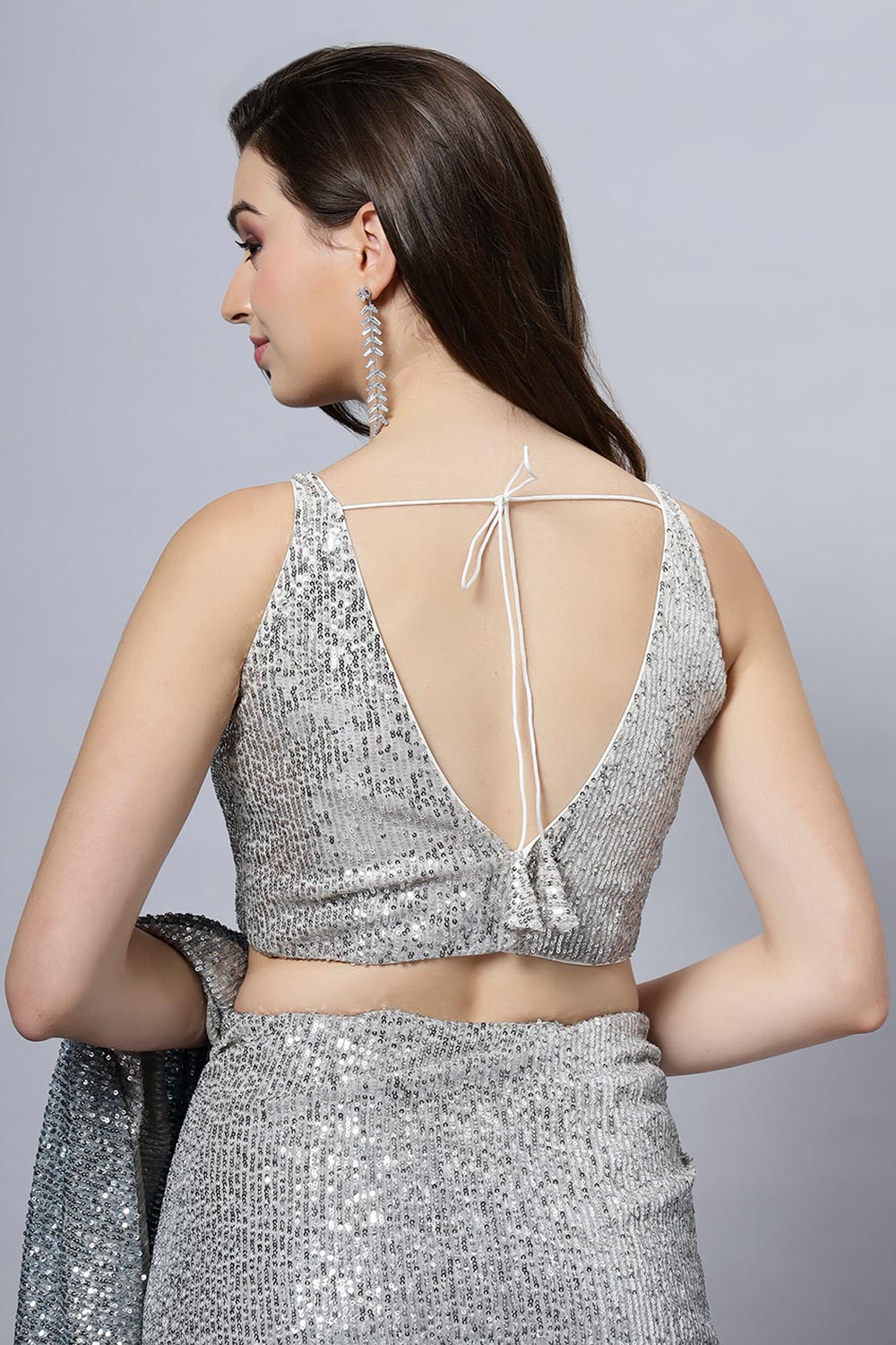 Madelyn Luxe Steel Blue Ombre Sequin One Minute Saree