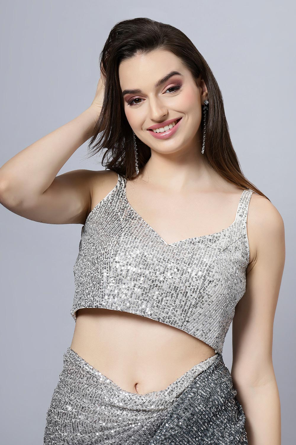 Luna Black & Grey Georgette Ombre Sequins Ready to Wear One Minute Saree