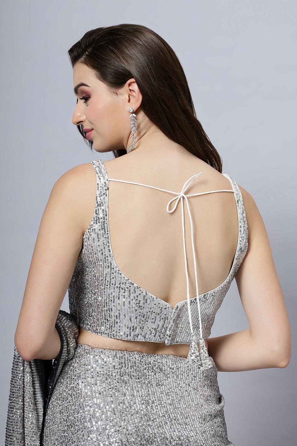 Luna Black & Grey Georgette Ombre Sequins Ready to Wear One Minute Saree